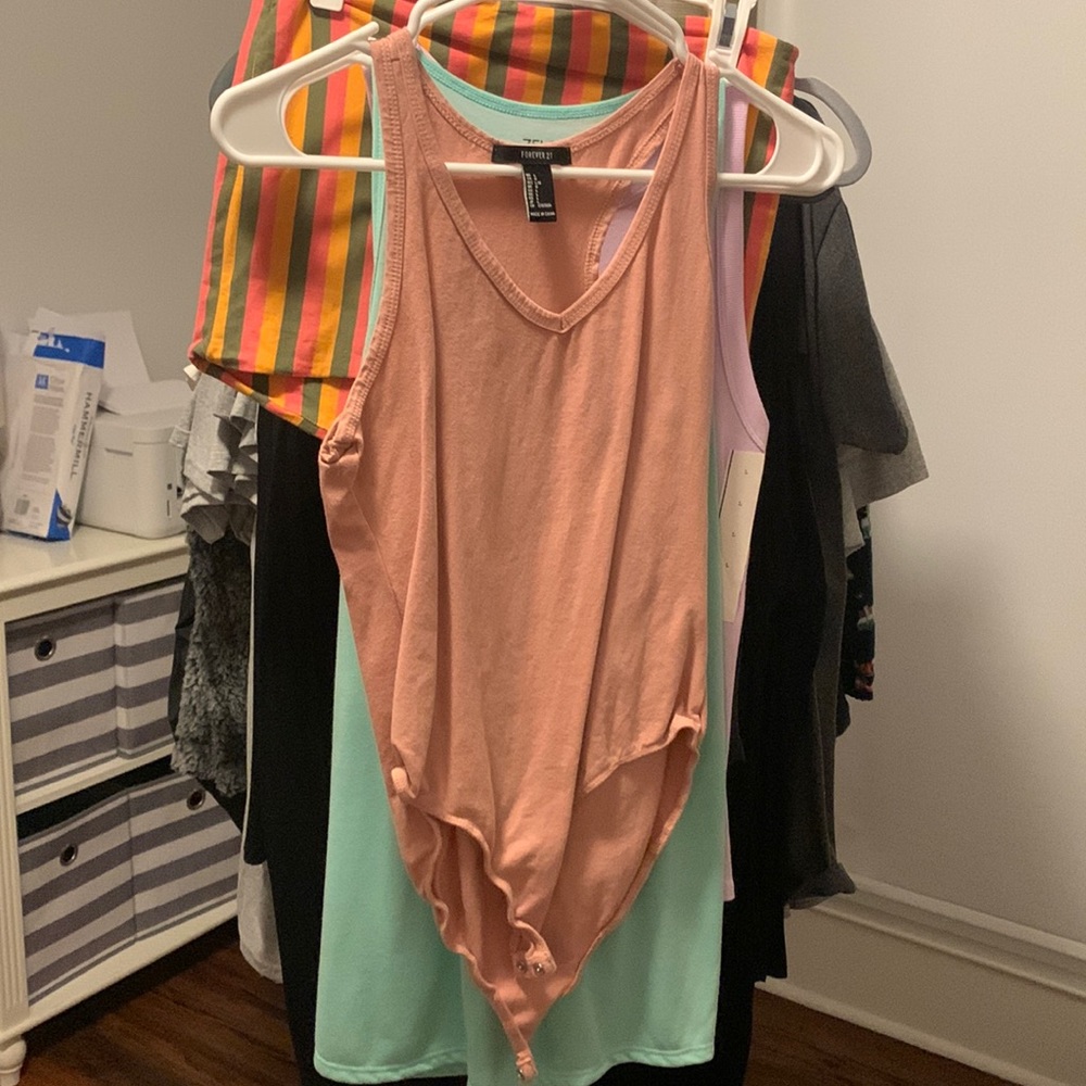 Pink Forever 21 Bodysuit with Button Clasp Women’s Large V-neck